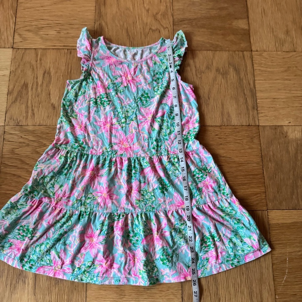 Lilly Pulitzer Girls L 8-10 Brynn Dress Tiered Pink Green Ruffle Sleeve Kids - Picture 5 of 7